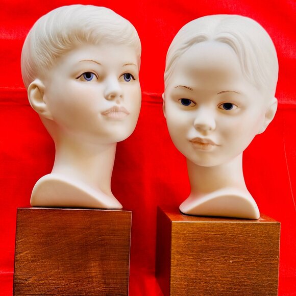 Cybis Porcelain Bust Sculptures Boy & Girl Vintage 1960's Signed